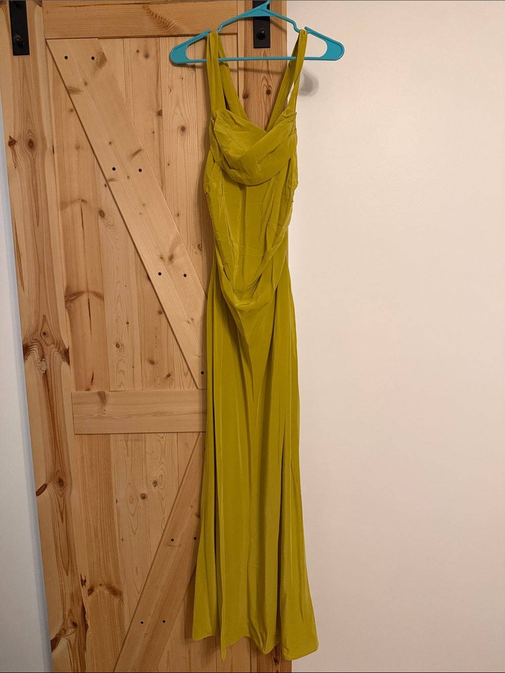 Elegant Chartreuse Cowl Neck Evening Dress - Women